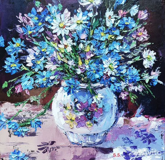 Картина маслом на холсте текстурная Цветы