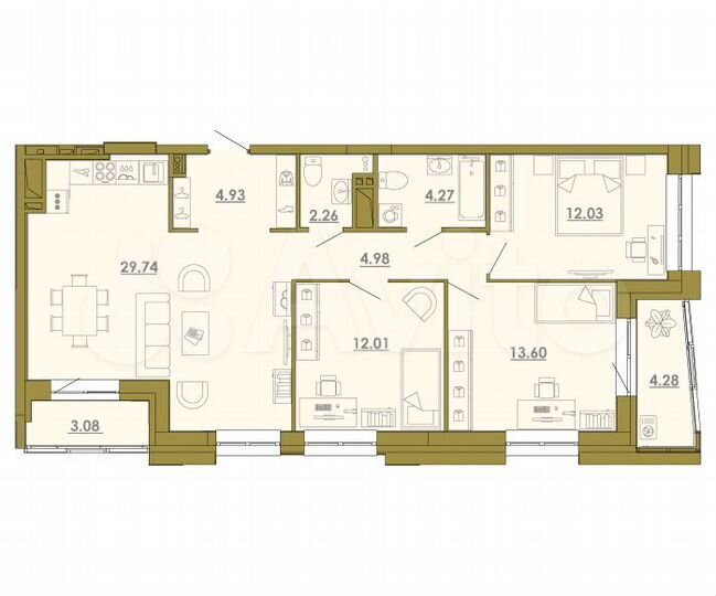 4-к. квартира, 87,3 м², 3/20 эт.