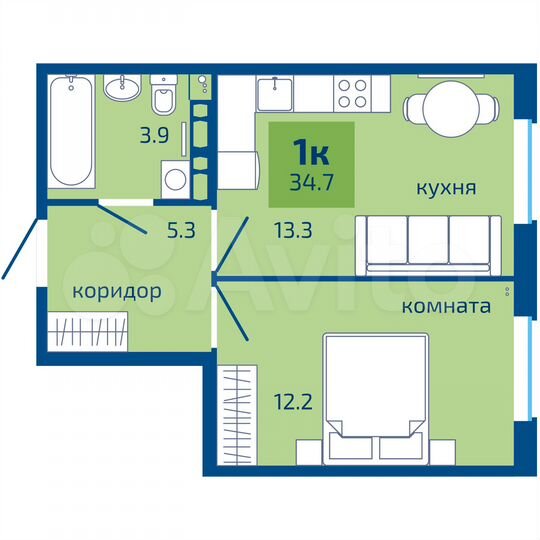 1-к. квартира, 34,7 м², 10/10 эт.