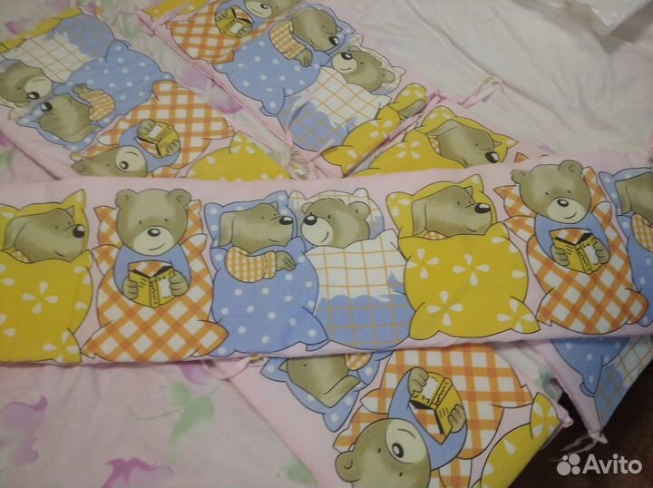 Бортики в кроватку, плед детский, балдахин