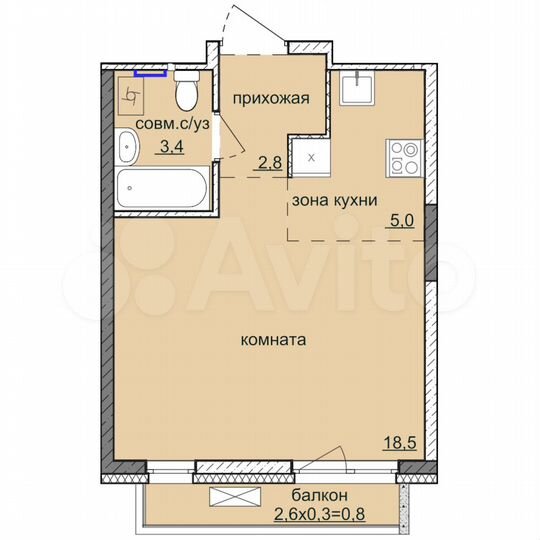 Квартира-студия, 29,7 м², 14/17 эт.