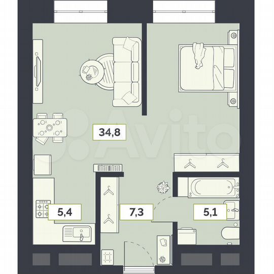 1-к. квартира, 52,6 м², 19/24 эт.