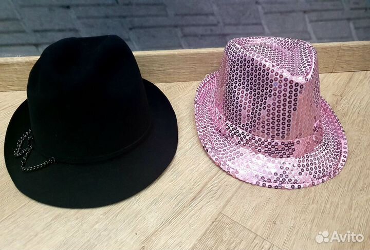 Шляпы пайетки розовая и черная фетр 55см
