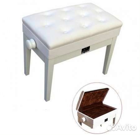 Банкетка белая с ящиком для пианино