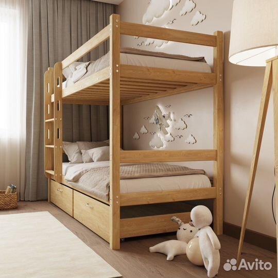 Двухъярусная кровать из дерева