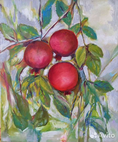 Белая картина Холст Масло Фрукты Ягоды Гранаты