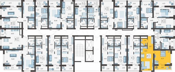 2-к. квартира, 42,8 м², 5/19 эт.