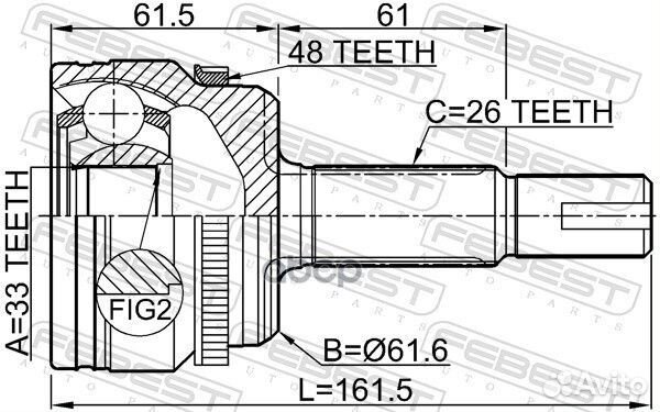 Шрус наружный 33X61.6X26 подходит для toyota CA