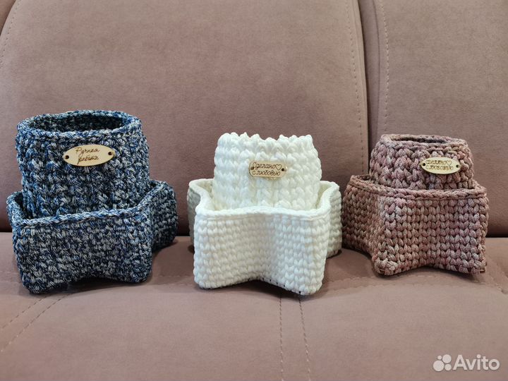 Вязаные корзинки ручной работы