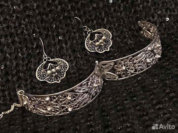 Лот бижутерия СССР мельхиор Браслет Серьги