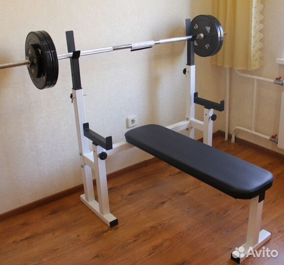 Скамья со стойками + штанга весом 55 кг