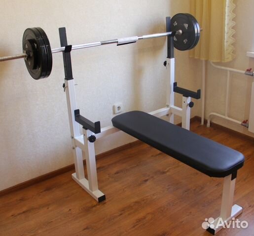 Скамья со стойками + штанга весом 55 кг