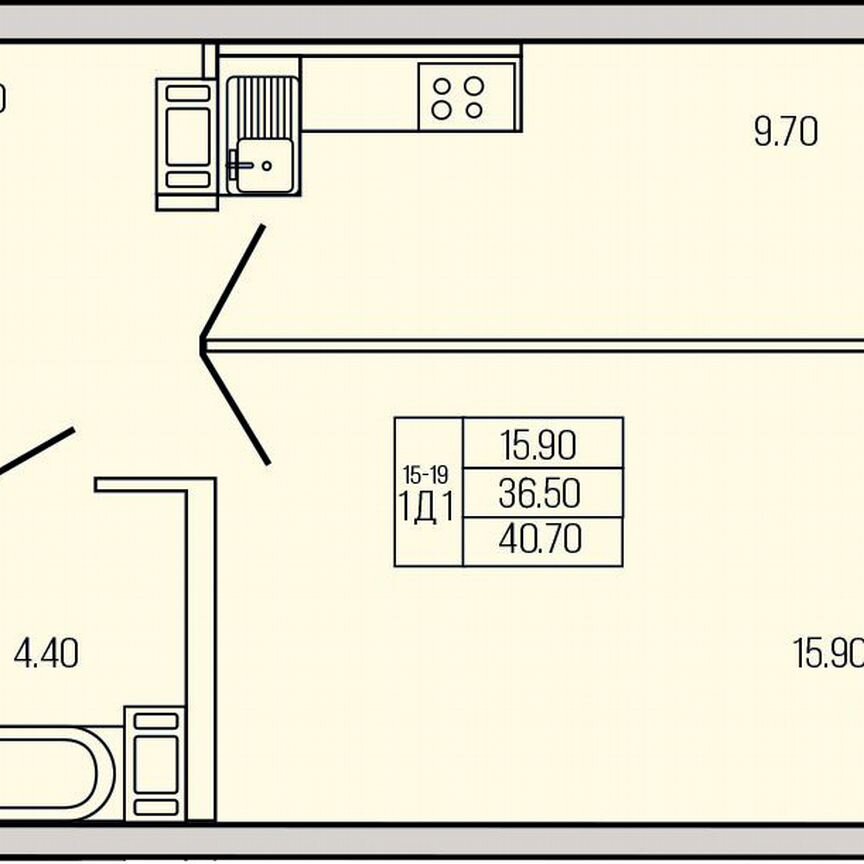 1-к. квартира, 40,7 м², 16/19 эт.