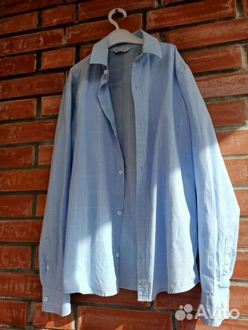 Школьная рубашка голубая в клетку