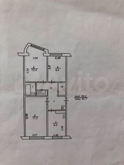 3-к. квартира, 61 м², 3/5 эт.