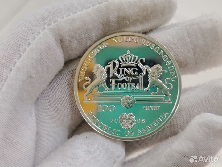 Монета 100 драм 2008 футбол серебро 925 Лев Яшин