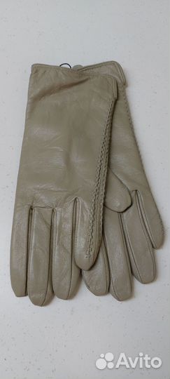 Перчатки из телячьей кожи на шерсти бежевые