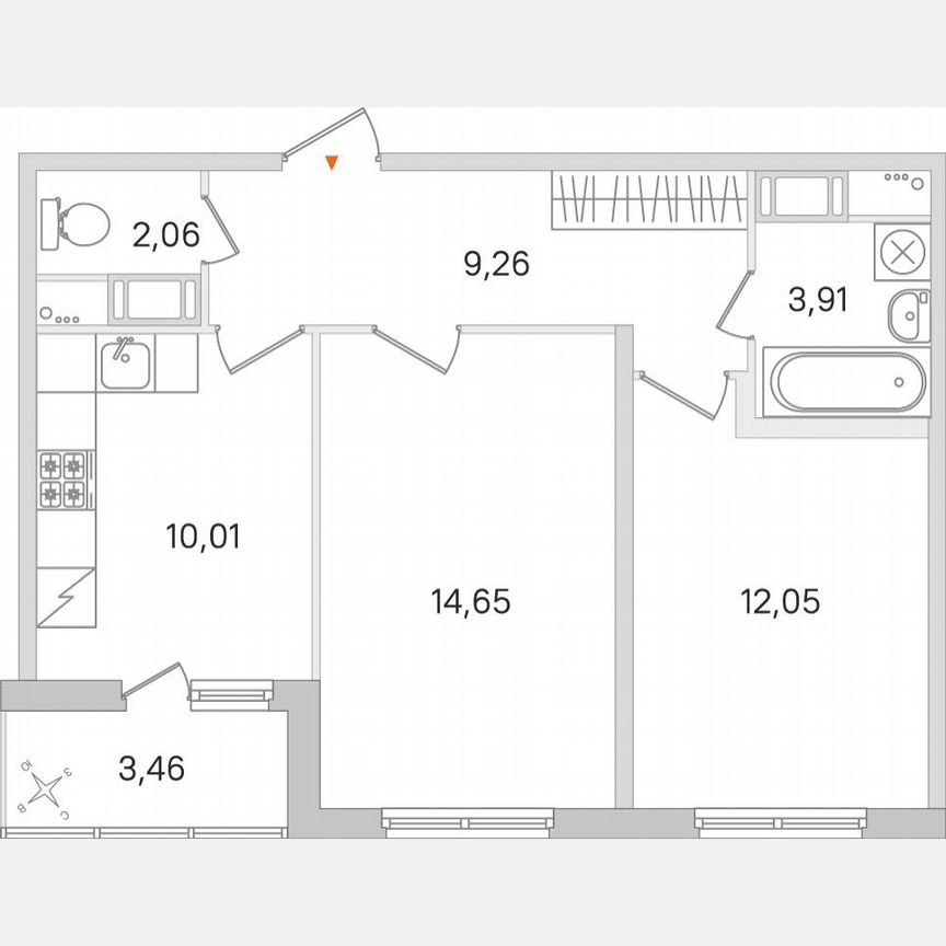 2-к. квартира, 53,7 м², 3/8 эт.