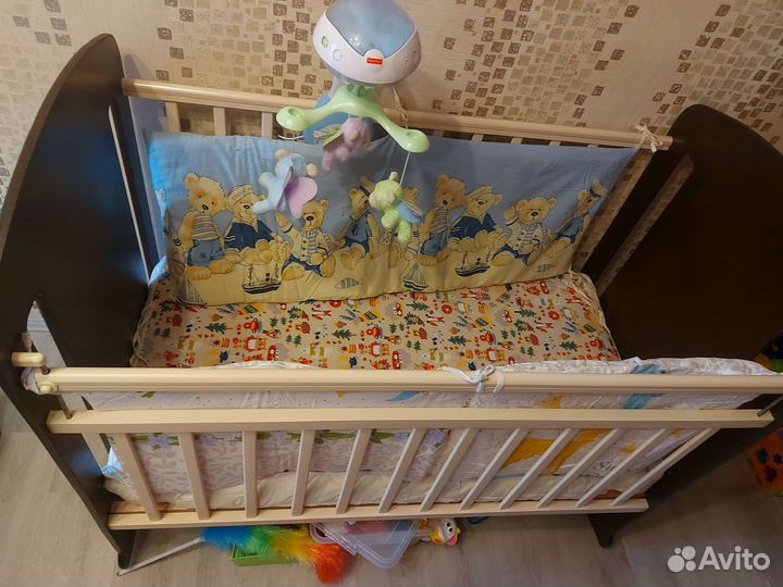 Детская кровать качалка до 3 лет + матрас бортики