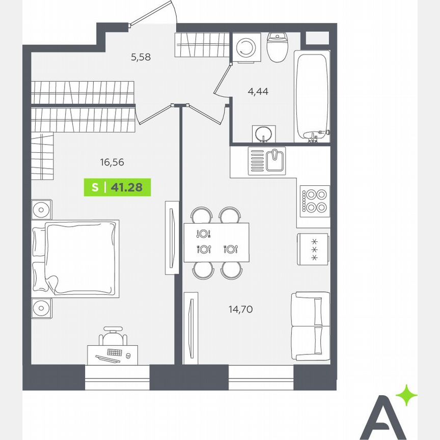1-к. квартира, 41,3 м², 1/12 эт.