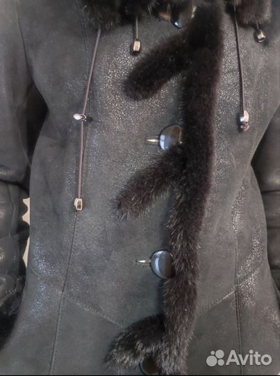 Дубленка натуральная женская 42 44 с капюшоном