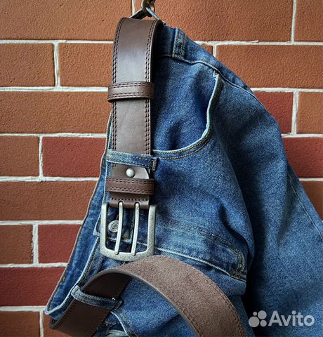 Мужской кожаный ремень коричневый