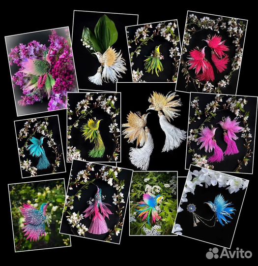 Серьги ручной работы Колибри