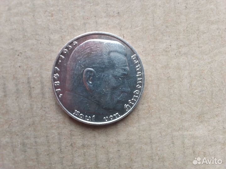 Монета серебро 5марок 1935 г