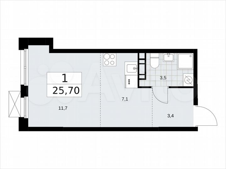 Квартира-студия, 25,7 м², 4/17 эт.