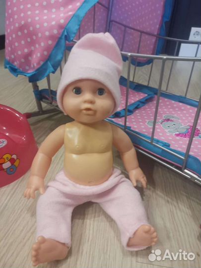 Пупс, кроватка, горшок, кукла