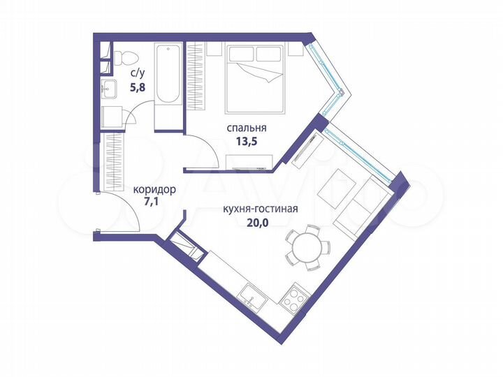 1-к. квартира, 46,4 м², 9/27 эт.