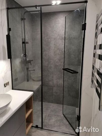 Душевые стеклянные перегородки с установкой