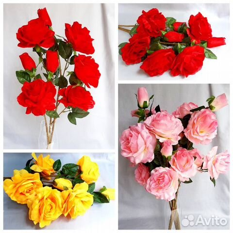 Искусственные цветы розы. 70 см. Ветка розы