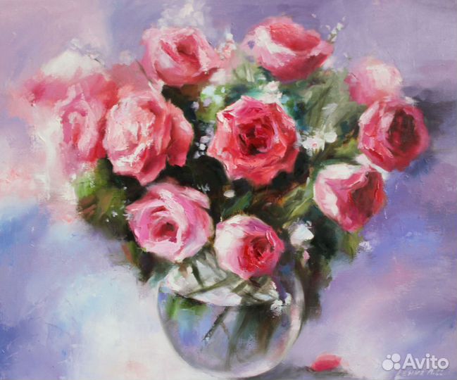 Картина маслом на холсте с розами