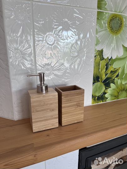 Дозатор для мыла и стакан из бамбука икеа