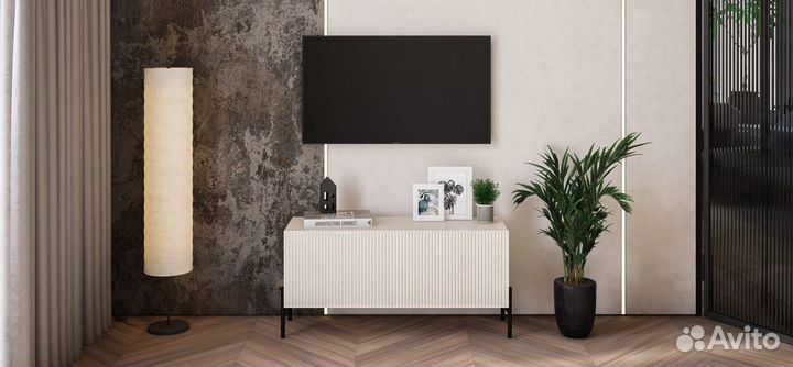 Тв Тумба boss line 100 Кашемир серый, Ваниль софт