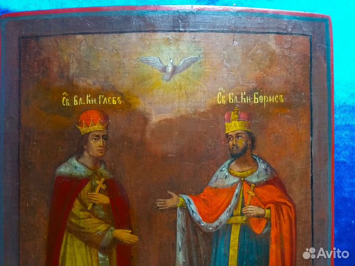 Икона старинная Борис и Глеб.19 век
