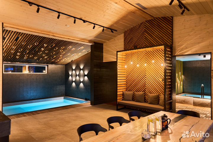 Баня на дровах с бассейнами на берегу озера