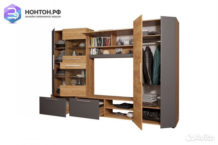 Стенка Сафари дуб крафт золотой / матовый графит с