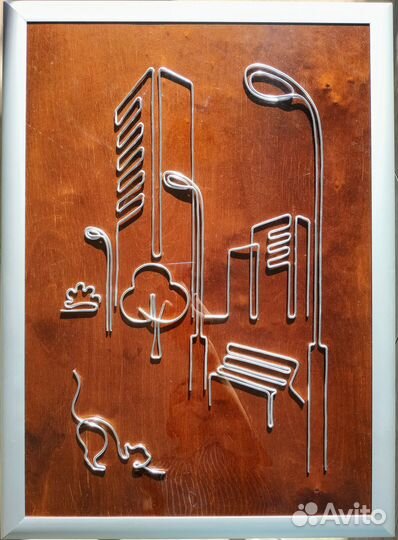 Панно интерьерное из металла и дерева, 47х65 см