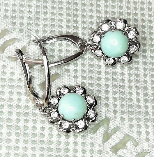 Серьги серебро амазонит С145