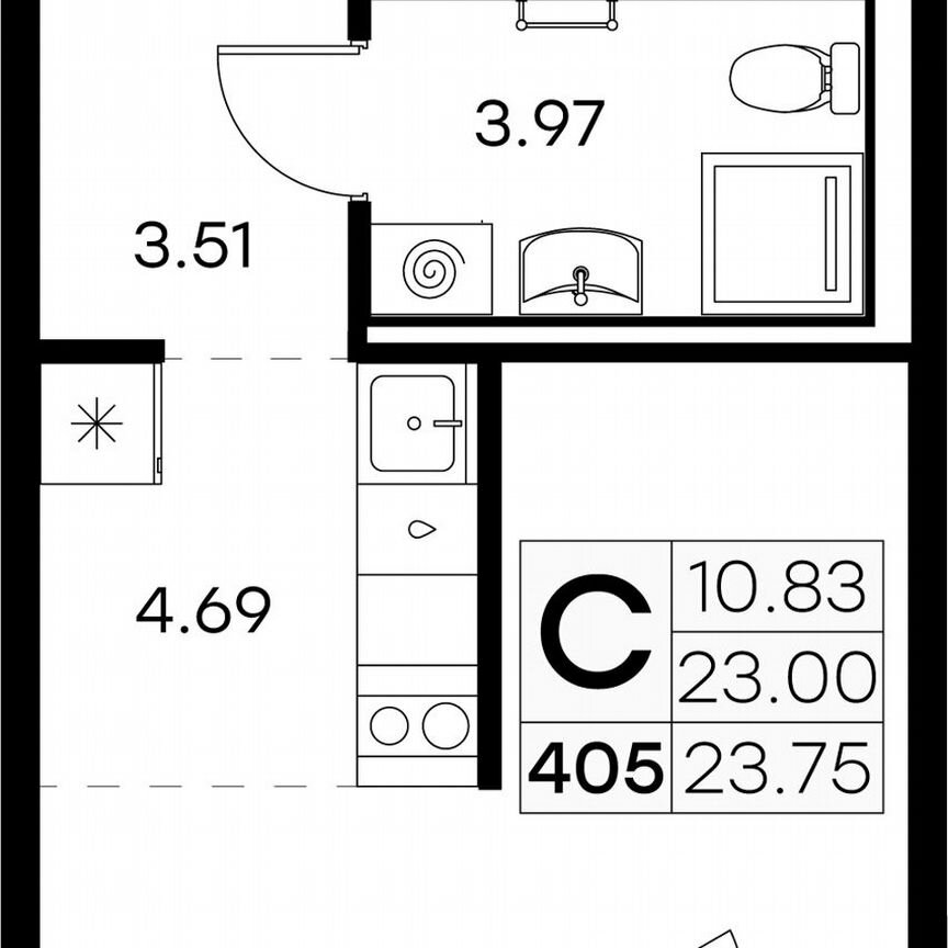 Квартира-студия, 23,8 м², 1/9 эт.