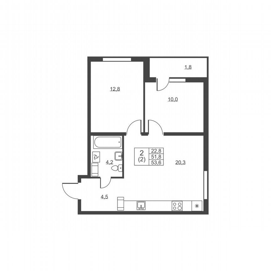 2-к. квартира, 53,6 м², 8/8 эт.