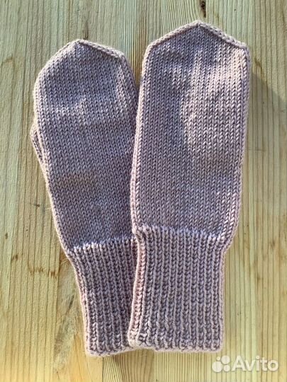 Варежки женские новые вязаные, шерстяные, пудровог
