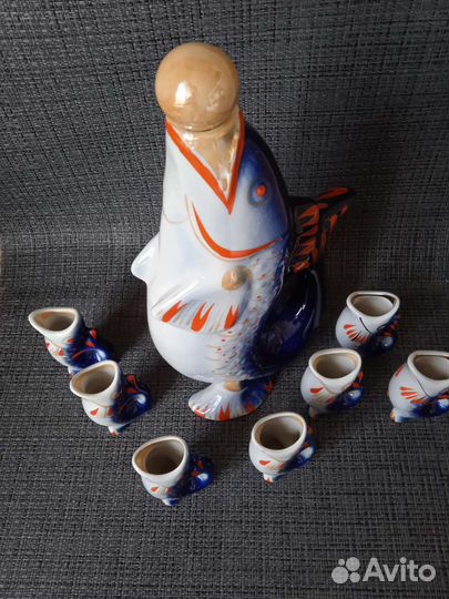 Штоф рыбки СССР +7 рюмок Винтаж