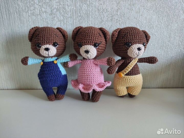 Вязаная игрушка медвежонок зайчик котик