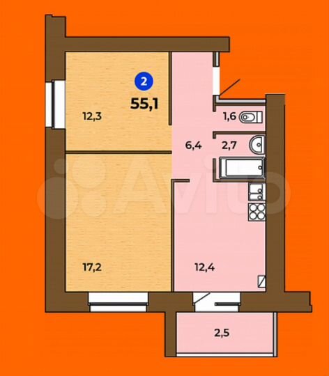 2-к. квартира, 55,5 м², 8/9 эт.