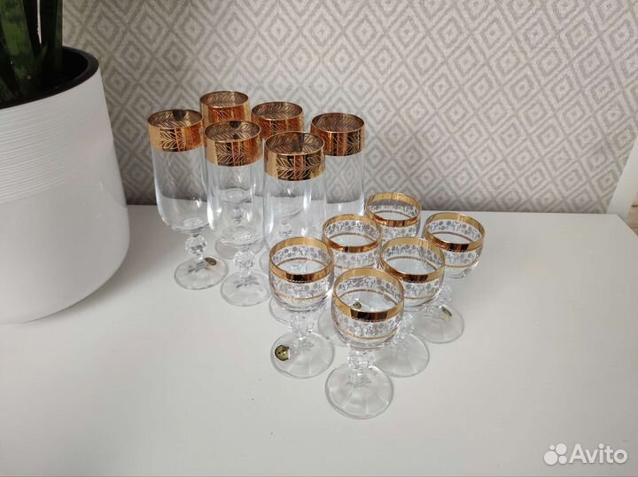 Рюмки и бокалы Bohemia с позолотой Чехия