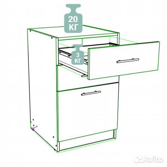 Корпус напольного модуля с тремя ящиками 50см А09