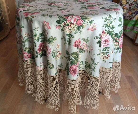 Скатерть из льна с ажурной обвязкой края